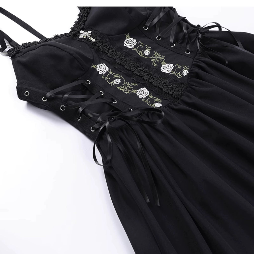 Wannathis Gothic Lolita Dress Set - Black Corset Mini Dress With Lace Bolero and Gloves
