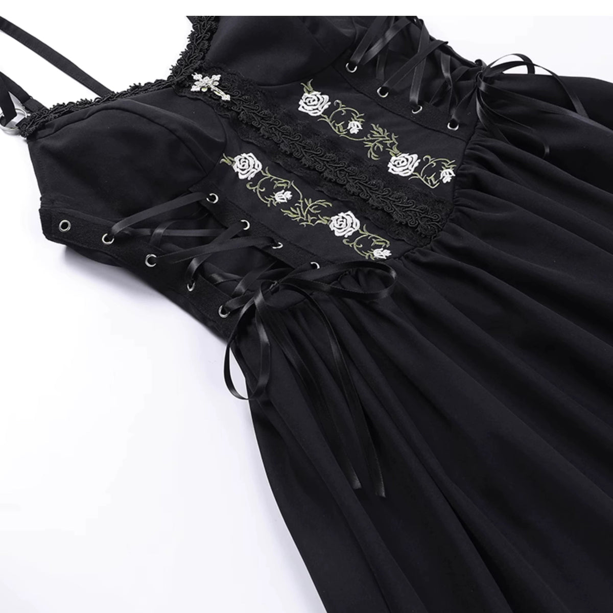 Wannathis Gothic Lolita Dress Set - Black Corset Mini Dress With Lace Bolero and Gloves