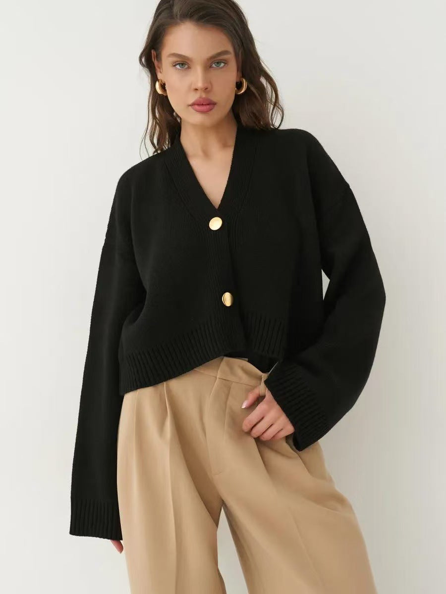 Custom Color V-neck Loose Knit Cardigan