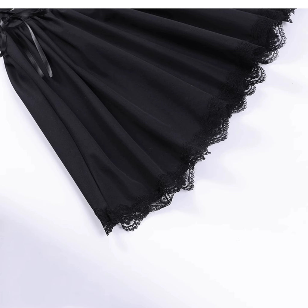 Wannathis Gothic Lolita Dress Set - Black Corset Mini Dress With Lace Bolero and Gloves
