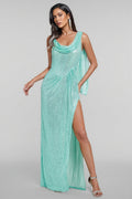 Nerissa Sequin Pressed Pleated Split Maxi Dress