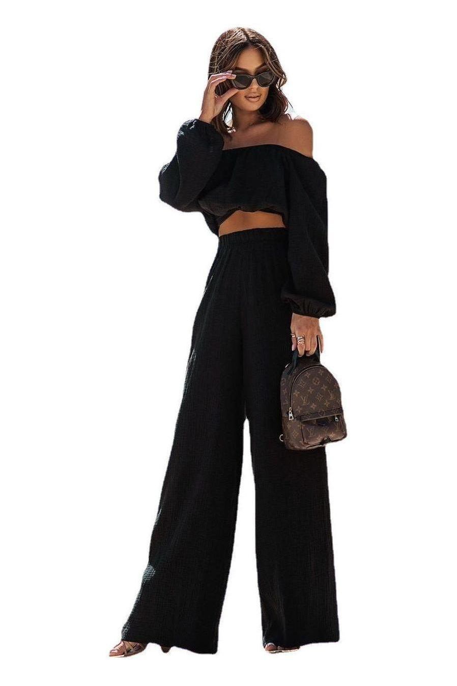 Off-shoulder Top Straight Pants Suit