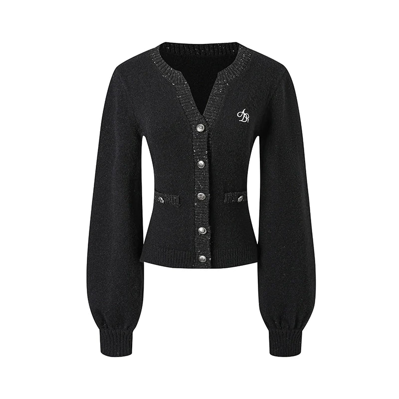 Cream Puff Sleeve Cardigan - Classic Button-up Knit Sweater