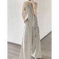 Retro Striped Suit Summer Suspender Top Wide Leg Pants Two Piece Set