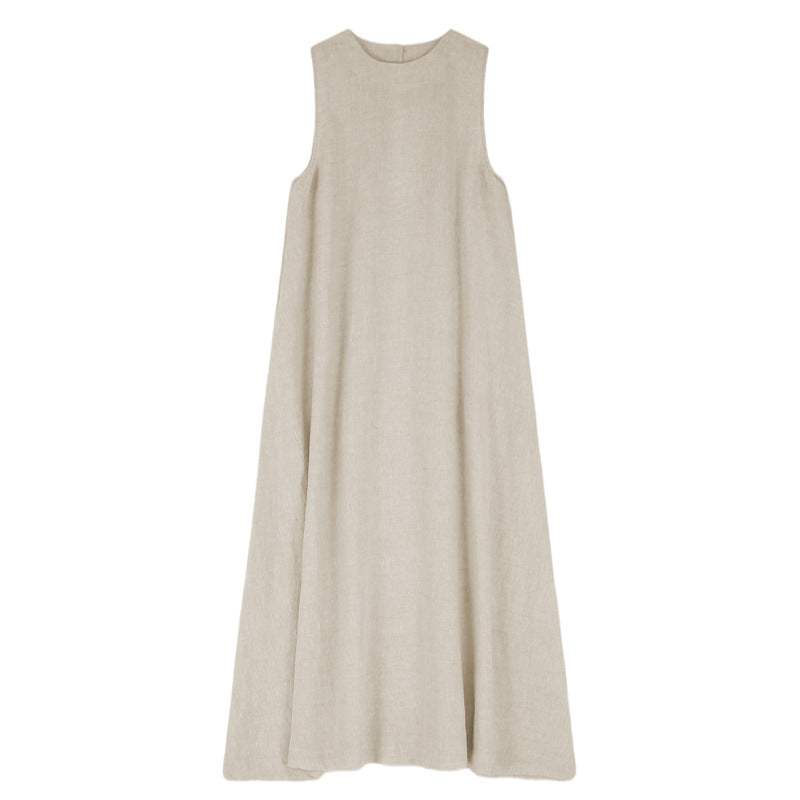 Cotton Linen Maxi Dress Summer French Pastoral Sleeveless Backless Hollow Out Cutout Niche Loose Maxi Dress