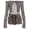 Autumn Winter Clothing Lacing Leopard Print Long Sleeve Cardigan Pleated Slim Shorts Two Piece Set for