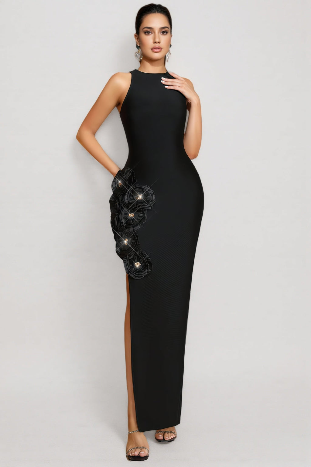 Noa Black 3d Bandage Maxi Dress