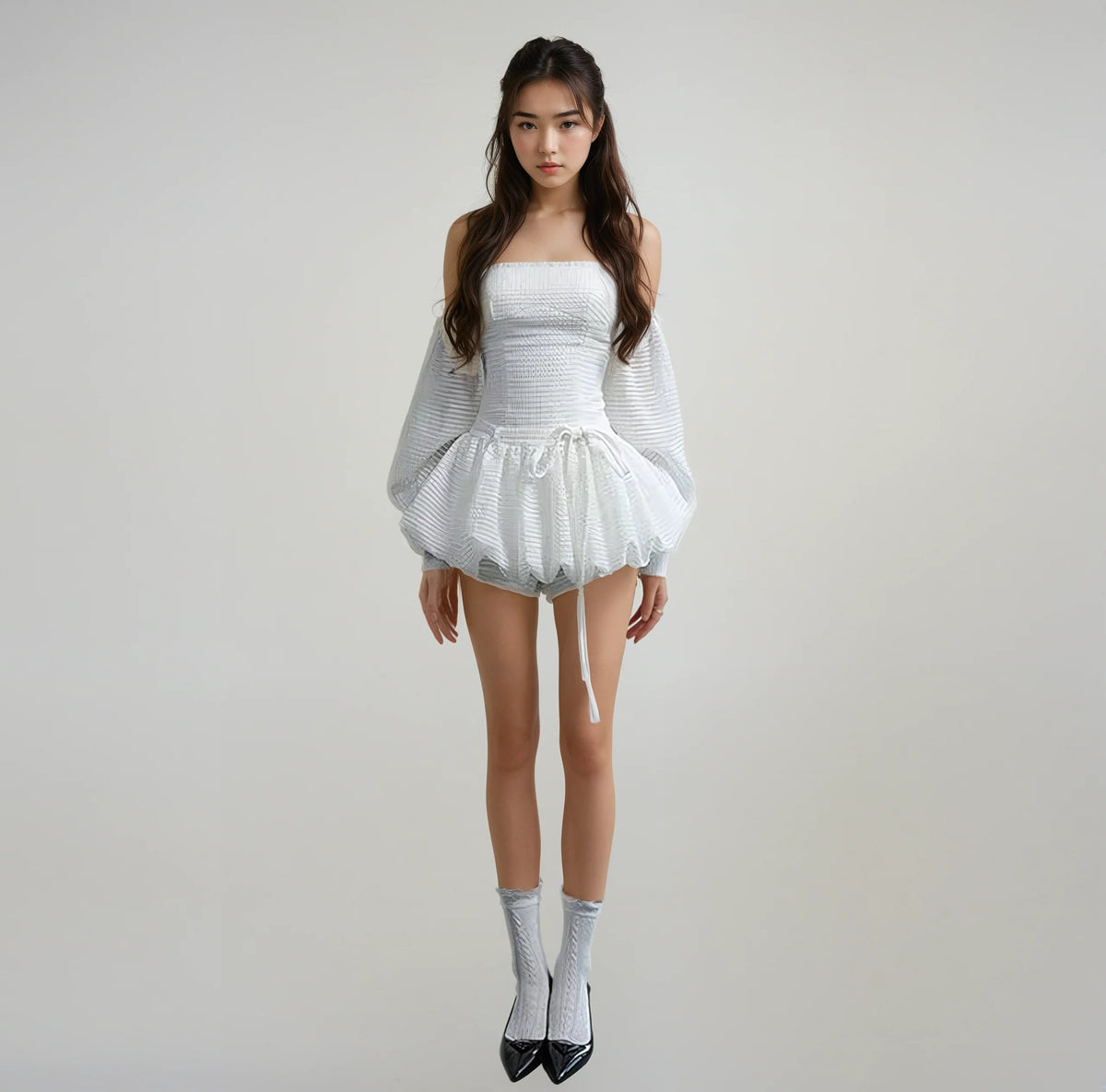 Puff Sleeve Mini Romper Dress