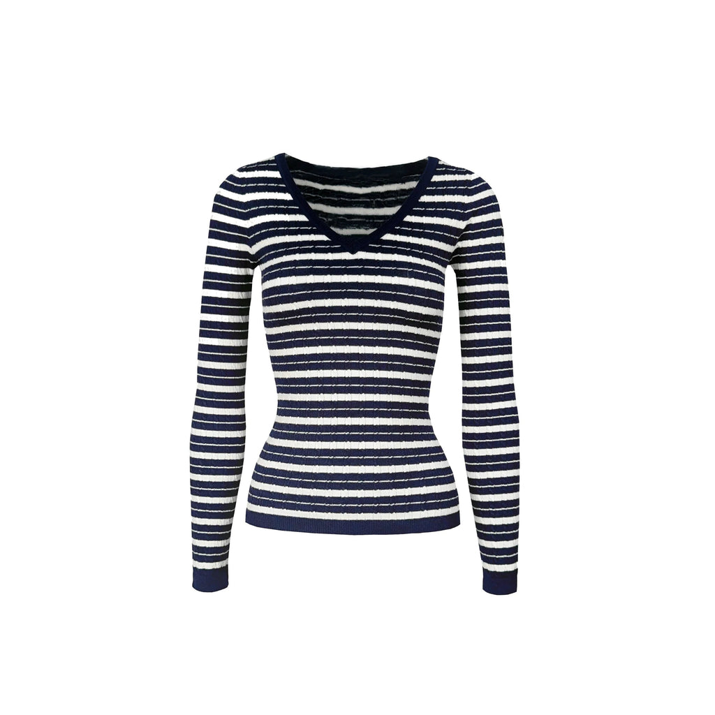 Low V-neck Slim-fit Long Sleeve Sweater