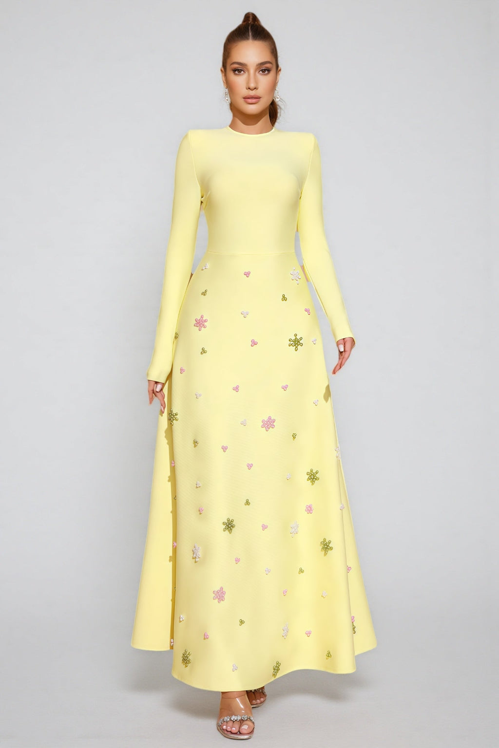 Konka Yellow Beaded Maxi Dress