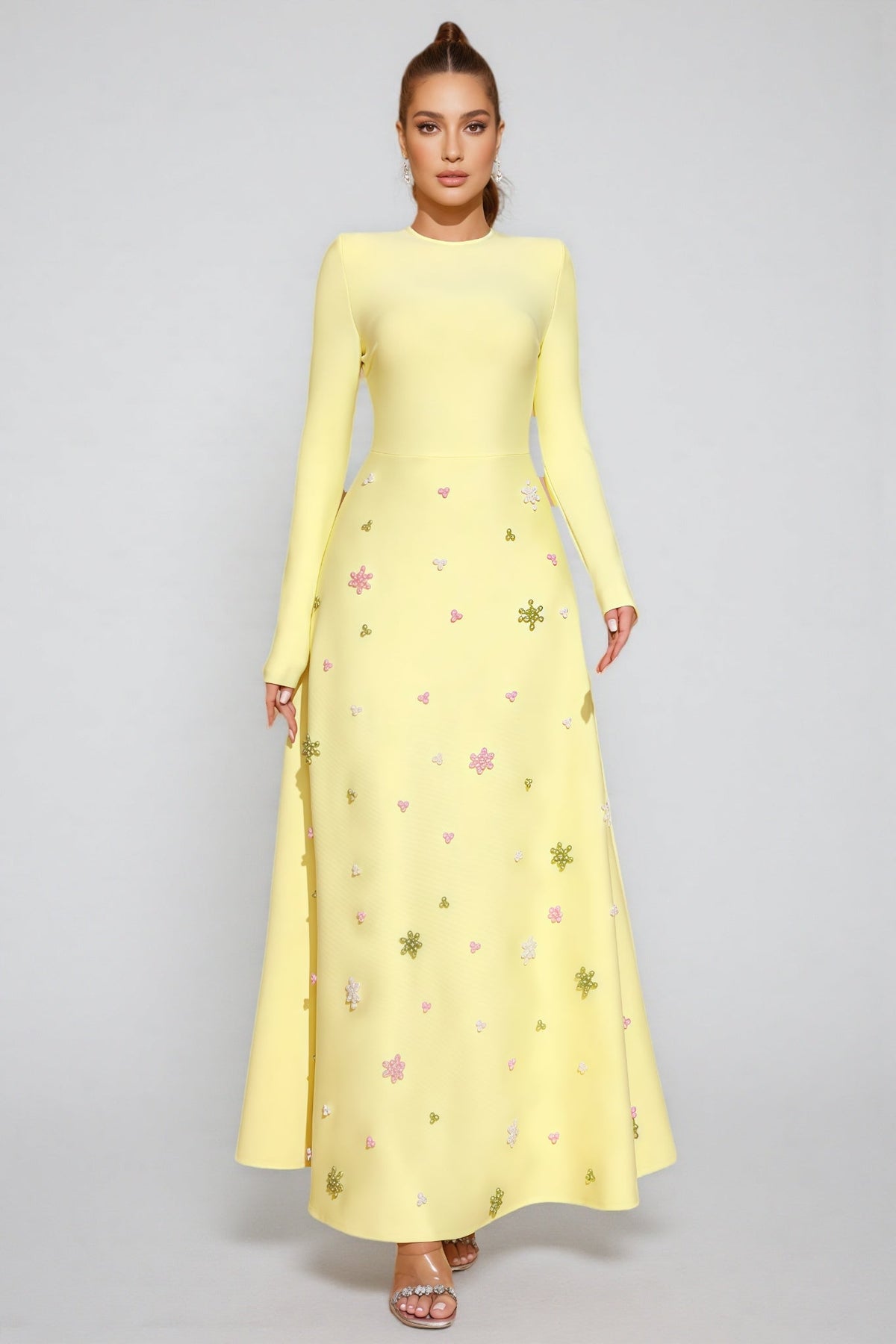 Konka Yellow Beaded Maxi Dress