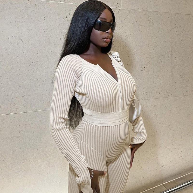 Fall Clothing Thread Tied High Waist Trousers Tight Jumpsuit