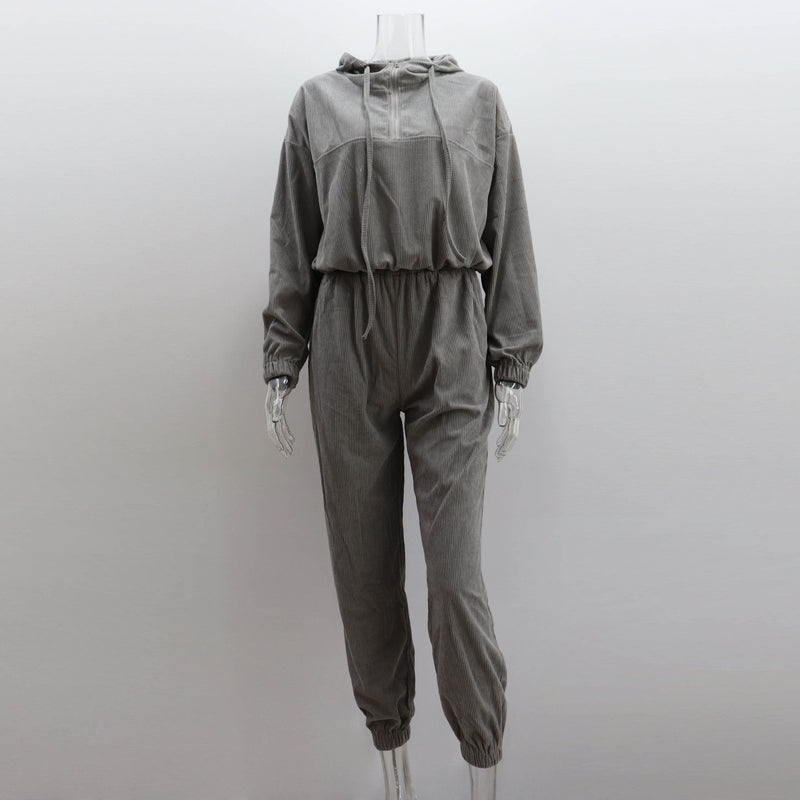 Corduroy Suit Sports Autumn Winter Zipper Hooded Sweatshirt Sweatpants Two Piece Set