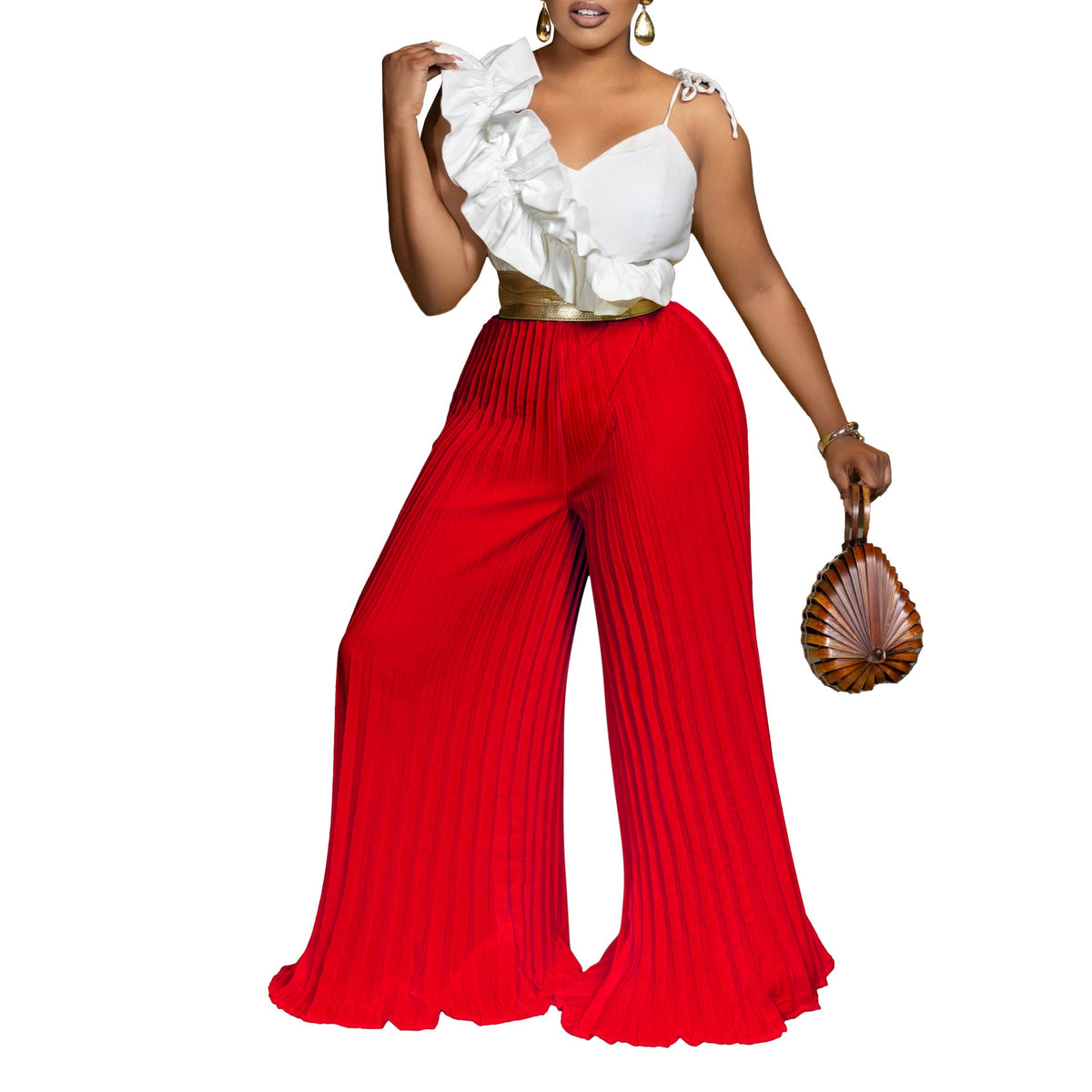 Clothing Ruffles Sleeveless Top Wide Leg Wide Leg Pants Set