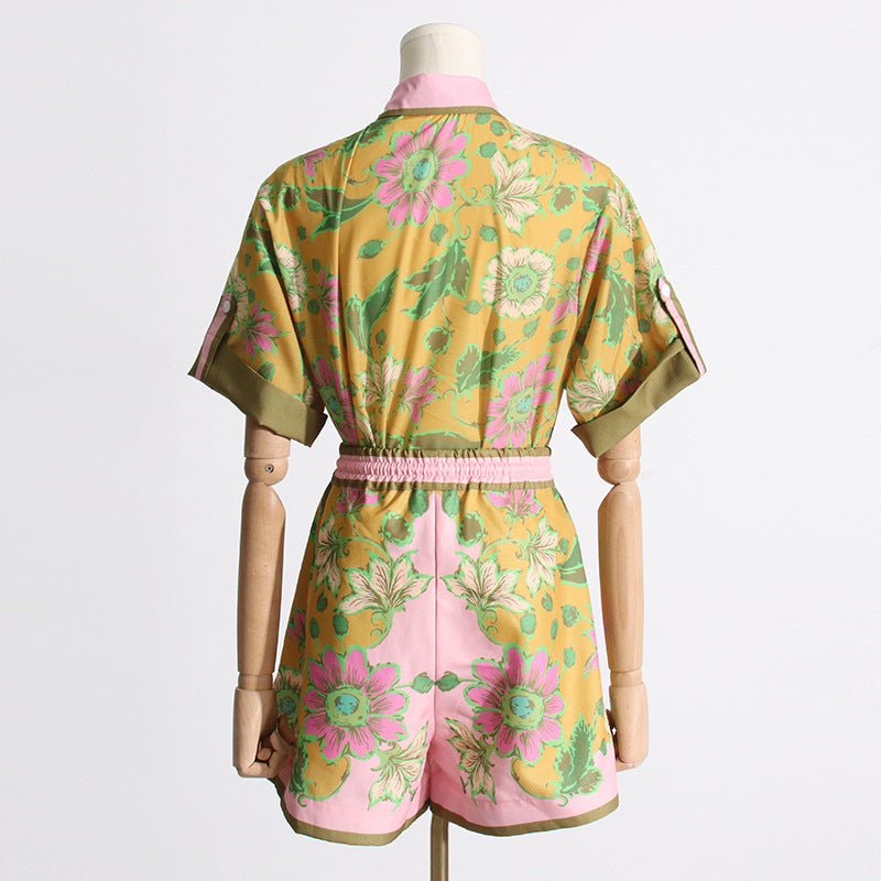 Summer Unique Print Design Shirt Top Shorts Suit Two Piece Suit