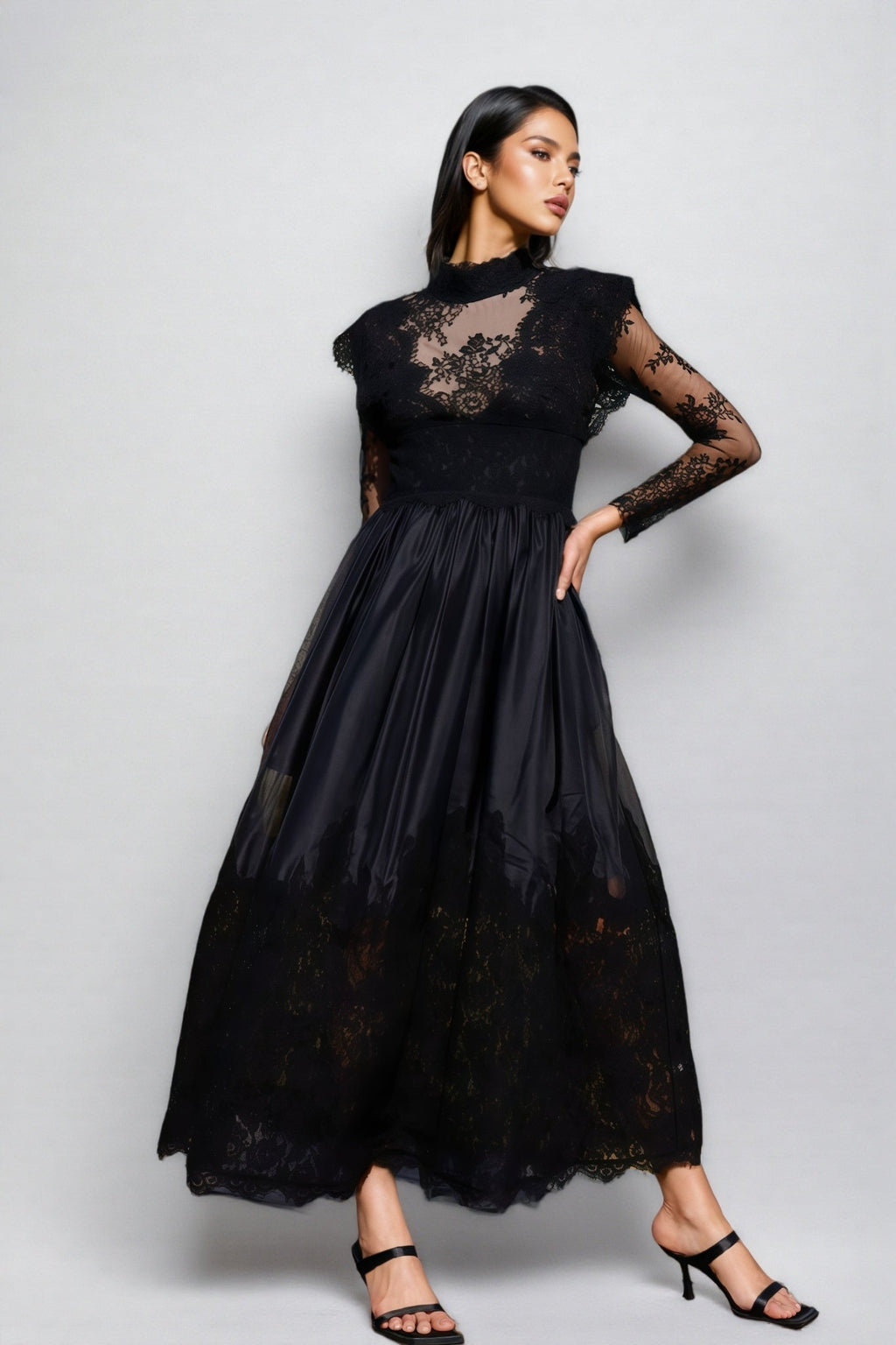 Milda Black Lace Stitching Maxi Dress