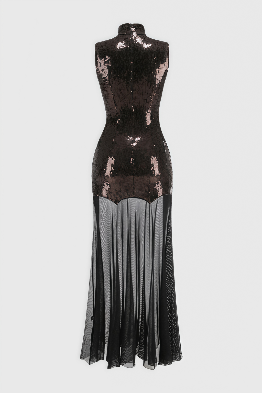 Mayads High Neck Sequin Mesh Maxi Dress