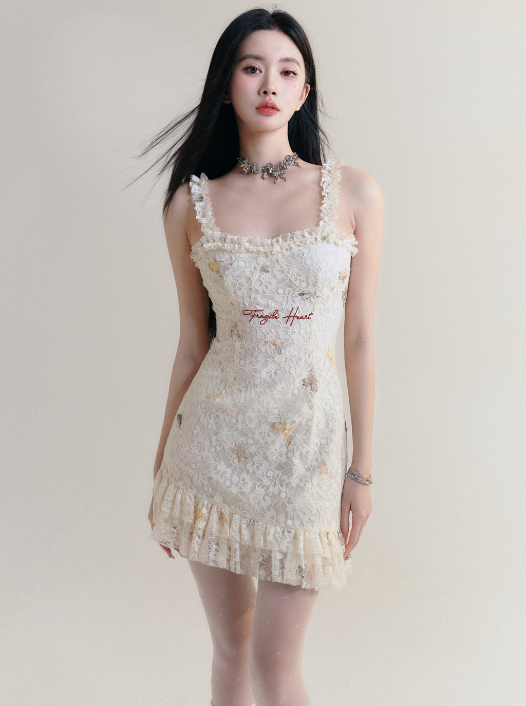 -inspired Lace Mini Dress With Ruffle Trim