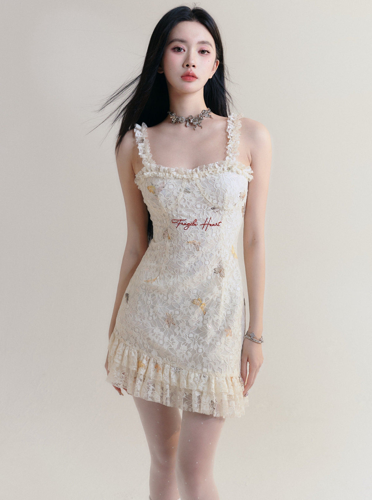 -inspired Lace Mini Dress With Ruffle Trim