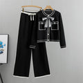 Black - Knitted Cardigan Two Piece Set