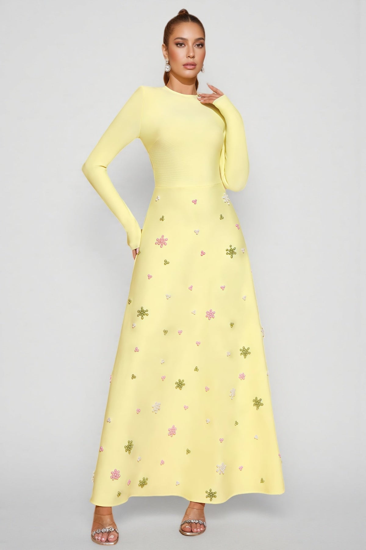 Konka Yellow Beaded Maxi Dress