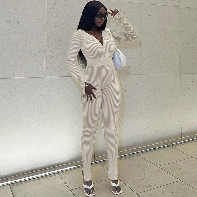 Fall Clothing Thread Tied High Waist Trousers Tight Jumpsuit