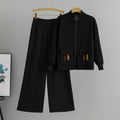 Black – Knitted Cardigan Wide-leg Pants Set