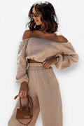Off-shoulder Top Straight Pants Suit