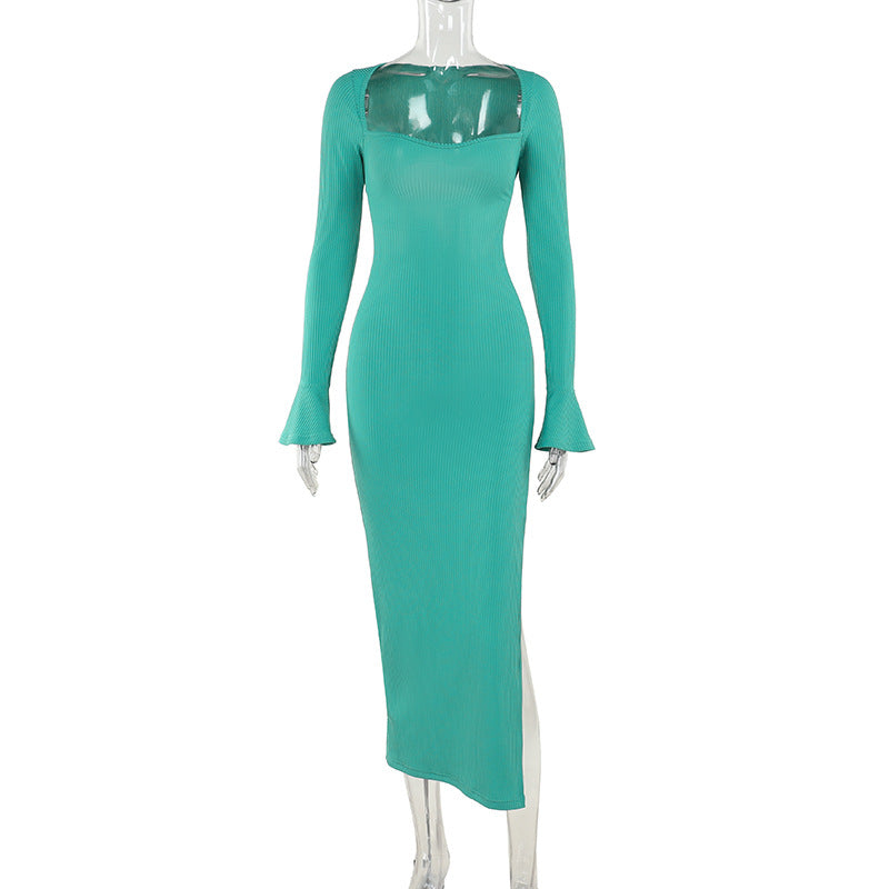 Autumn Maxi Dress Fashionable Slim Fit Lace Up Long Sleeve Dress
