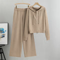 Khaki - Loose Rhinestone Cardigan Two Piece Set