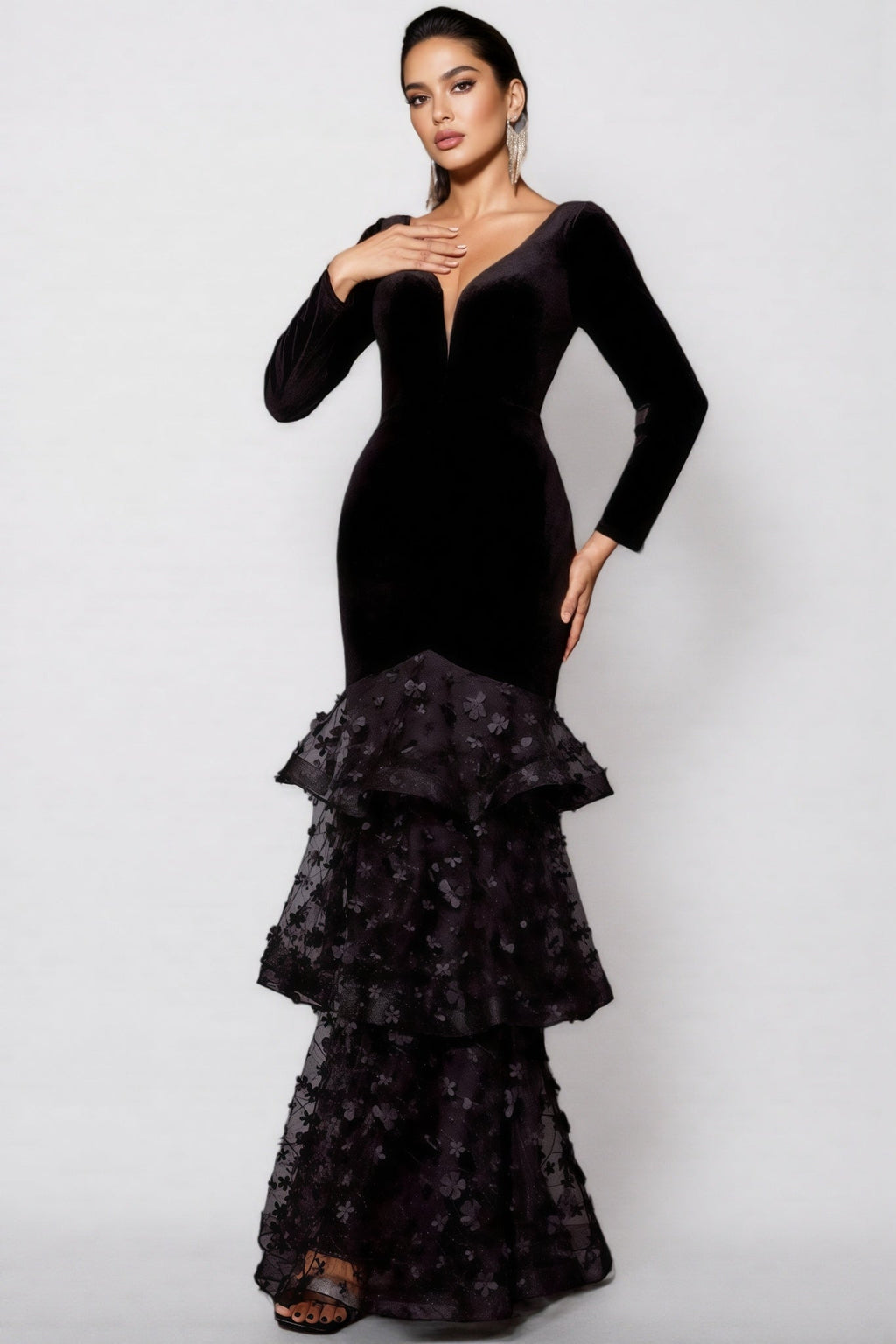 Nader Black Layered Mesh Maxi Dress
