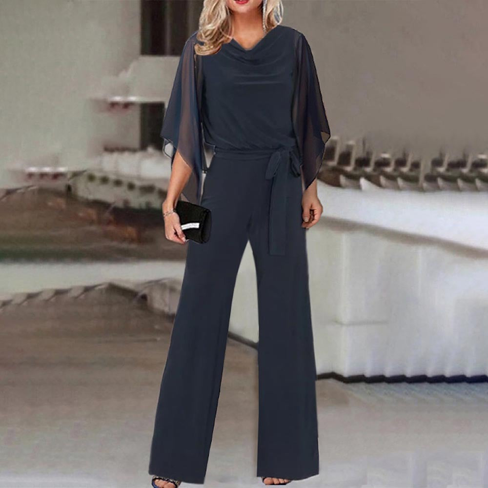 Summer Color High Waist Lace Up Jumpsuit Straight Leg Pants