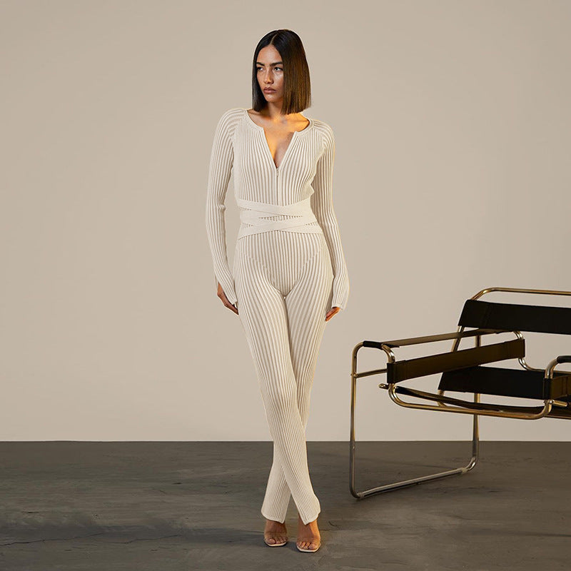 Fall Clothing Thread Tied High Waist Trousers Tight Jumpsuit