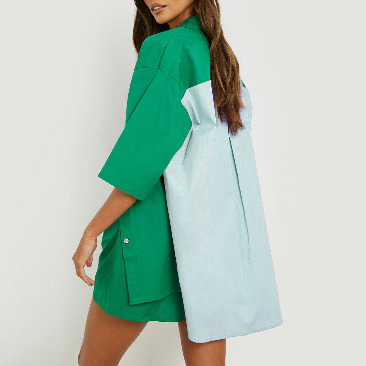 Spring Summer Set Color Matching Super Half Length Sleeve Shirt Top Elastic Waist Shorts Two Piece Set