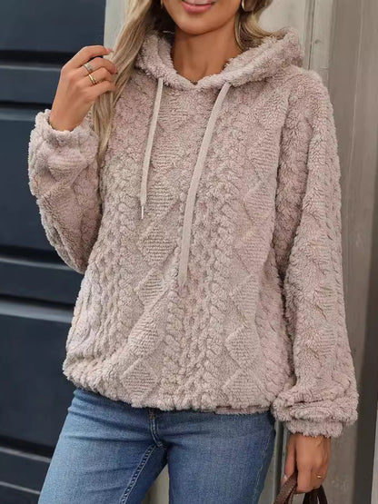 Autumn Winter Clothing Plush Jacquard Fabric Long Sleeve Loose Hooded Pullover Sweatshirt