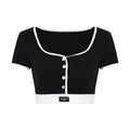 Black and White Contrast Trim Crop Top and Shorts Set