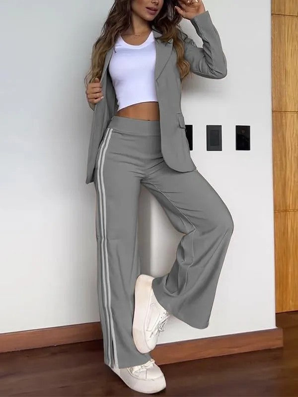 Autumn Winter Polo Collar Suit Wide Leg Pants Two Piece Suit