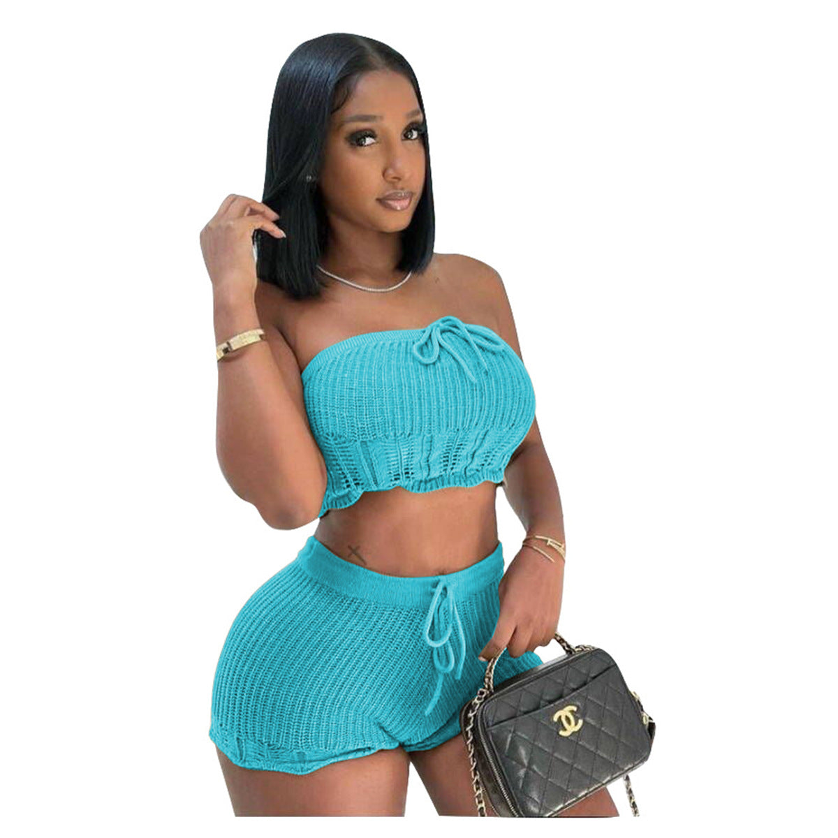 Clothing Knitted Tube Top Shorts Two Piece Set
