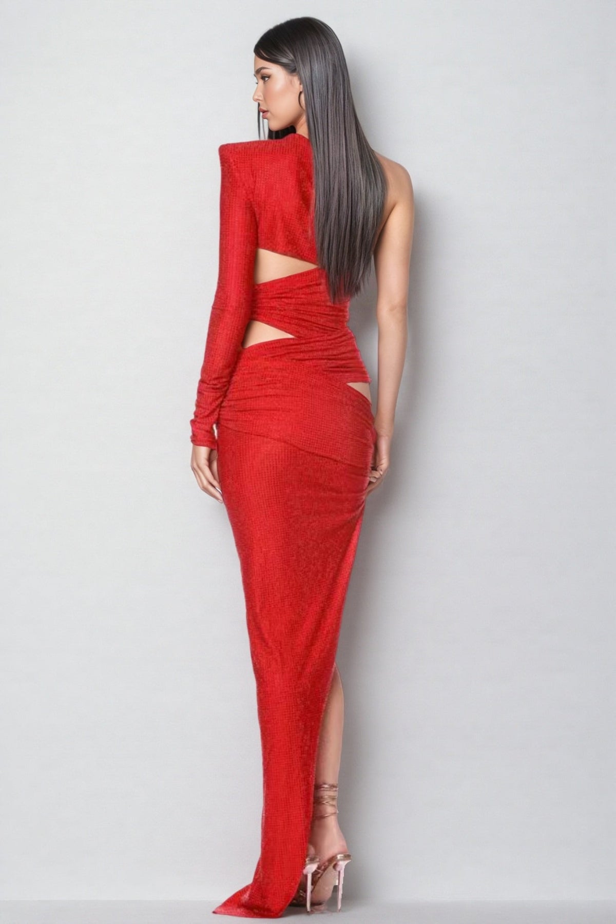 Pascal One Shoulder Red Cutout Maxi Dress