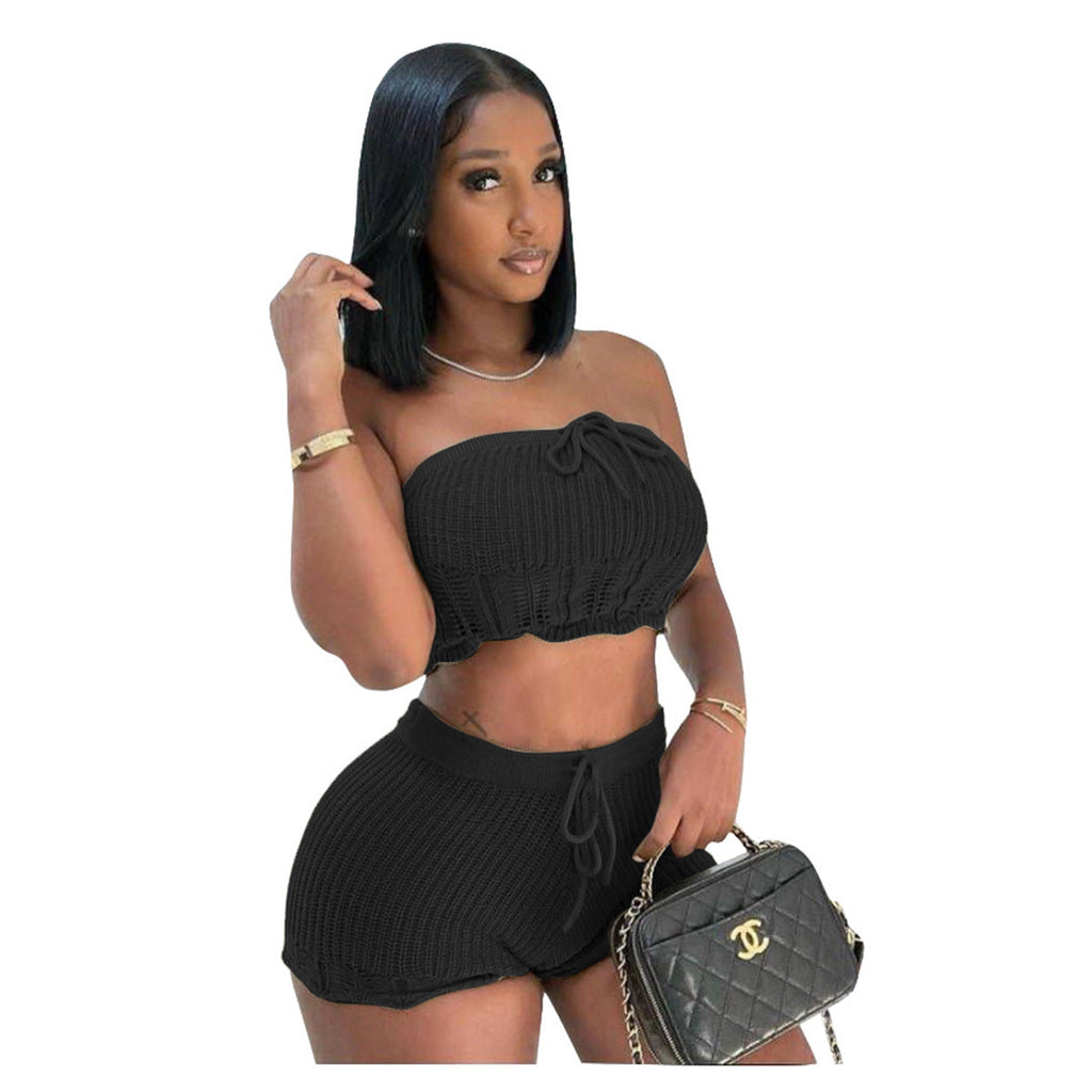 Clothing Knitted Tube Top Shorts Two Piece Set