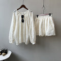 Tencel Embroidery Long Sleeve Set Summer Embroidery Top Shorts Two Piece Set