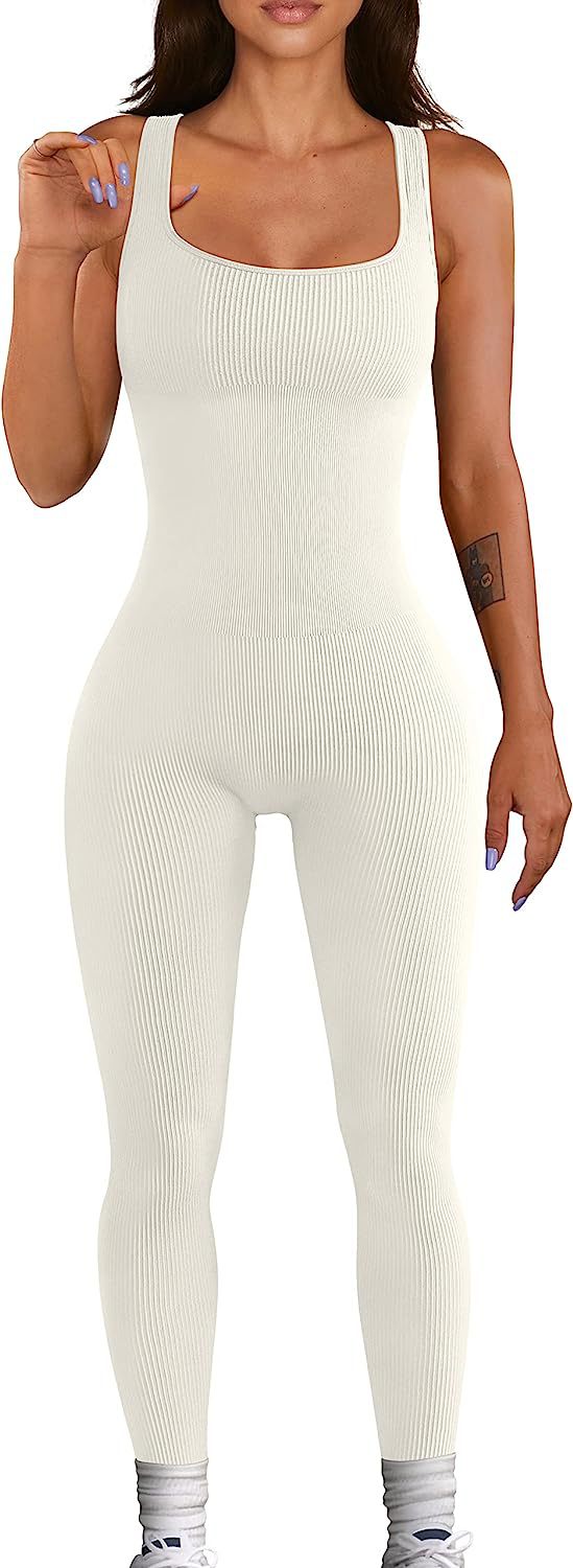 Summer Yoga Jumpsuit Ribbed Square Collar Sleeveless Sports Jumpsuit Trousers