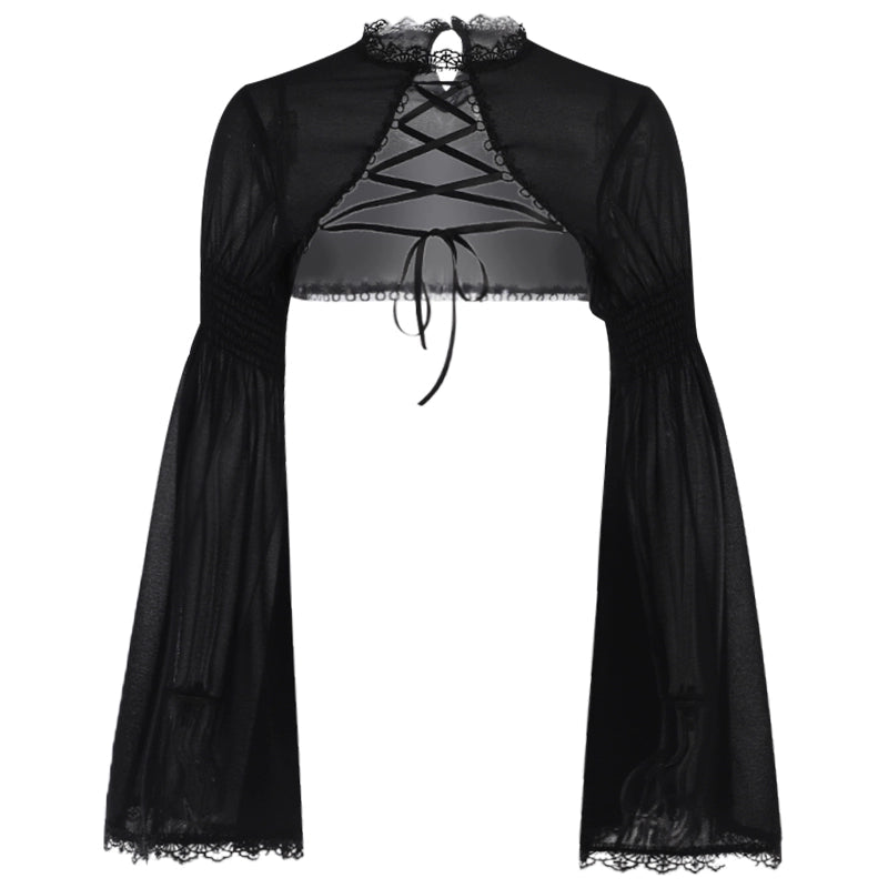 Wannathis Gothic Lolita Dress Set - Black Corset Mini Dress With Lace Bolero and Gloves