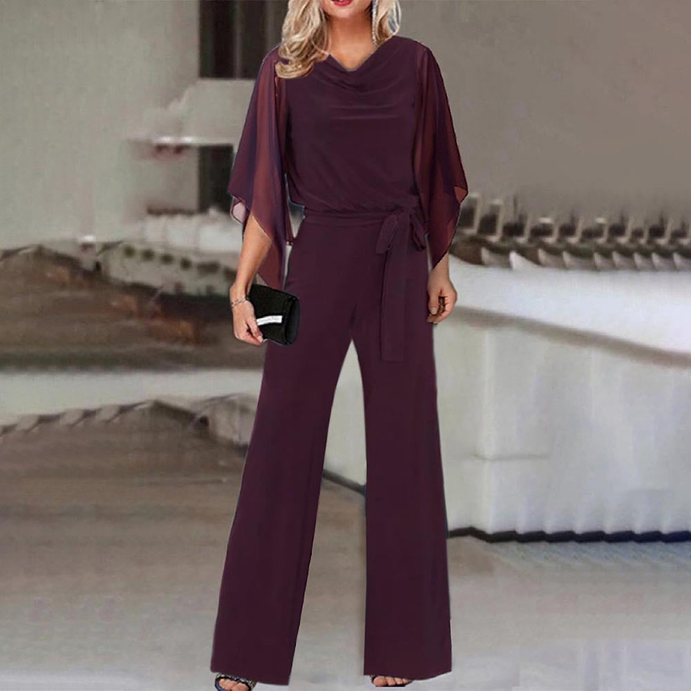 Summer Color High Waist Lace Up Jumpsuit Straight Leg Pants