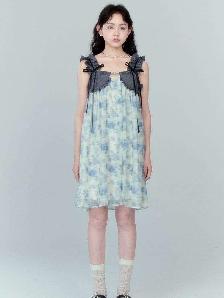 Chiffon Puffy Dress With Frill Straps