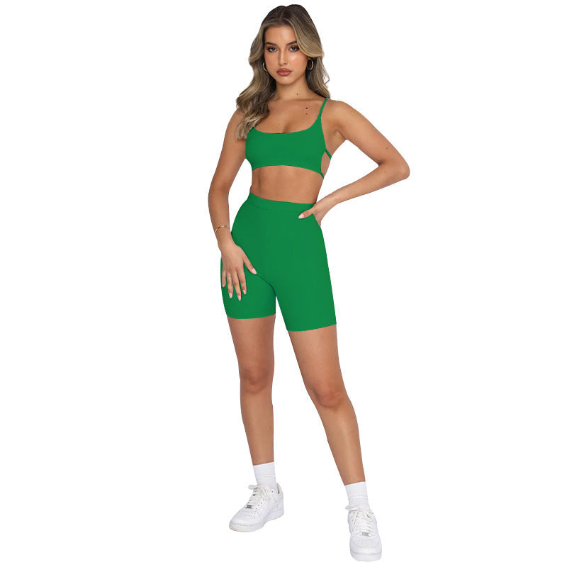 Summer Color Sling Backless Top Clothing Sports Shorts Suit