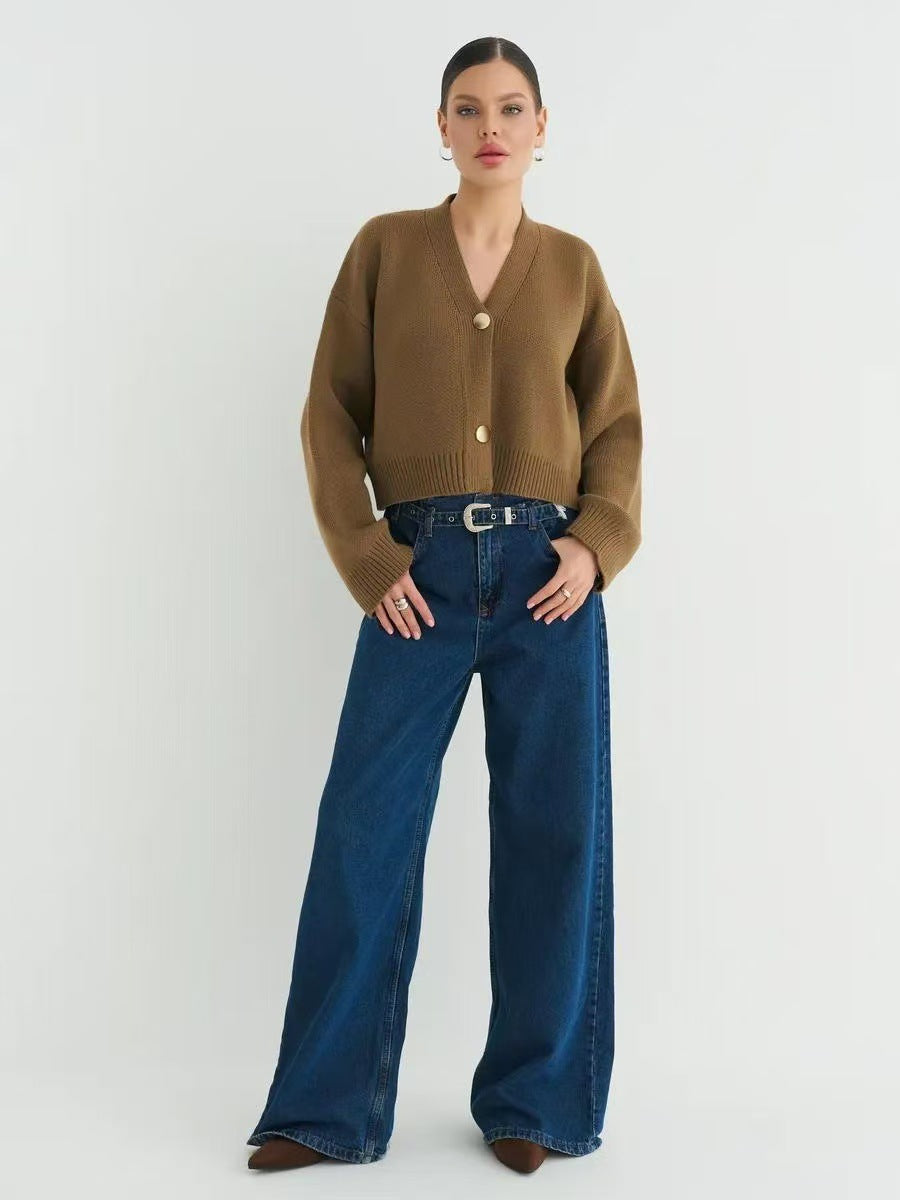 Custom Color V-neck Loose Knit Cardigan