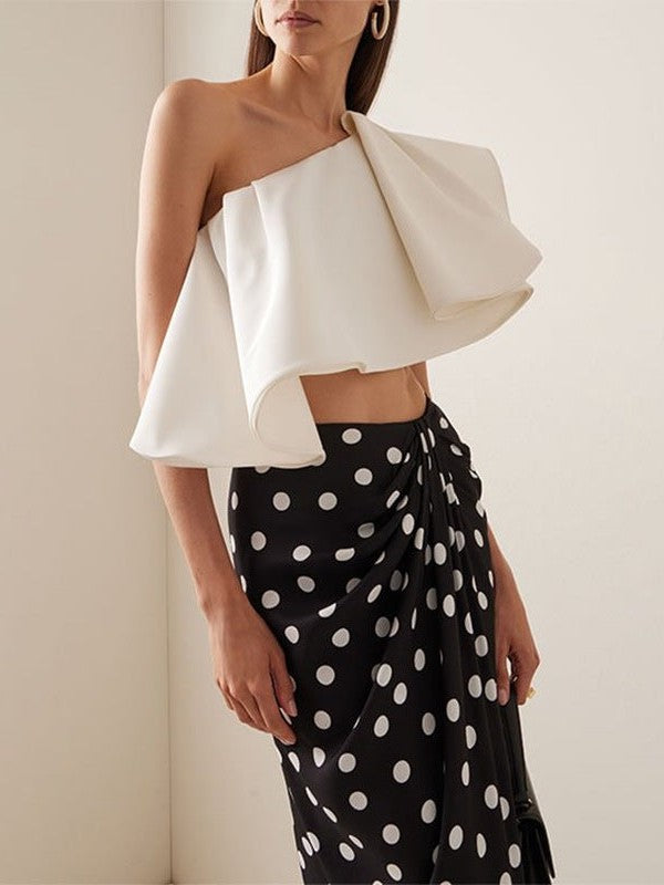 Asymmetric Ruffle Bikini Top With Shorts & Polka Dot Swimsuit Skirt Set
