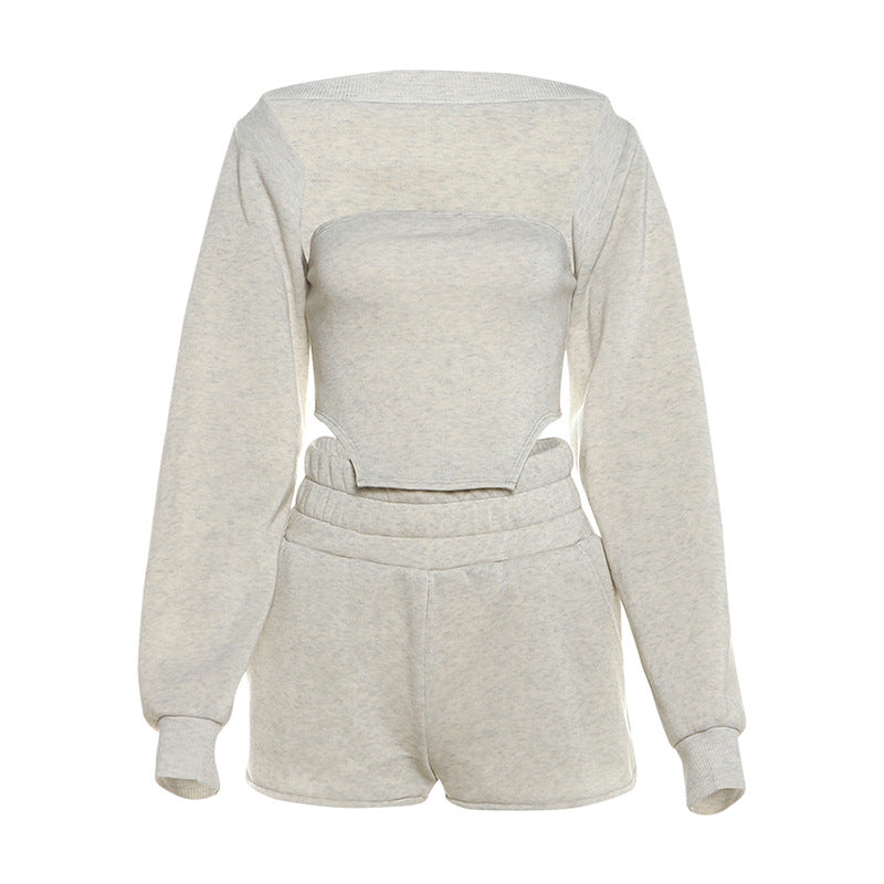 Autumn Winter Clothing Color Tube Top Vest Cardigan Outer Shorts Three Piece Set for