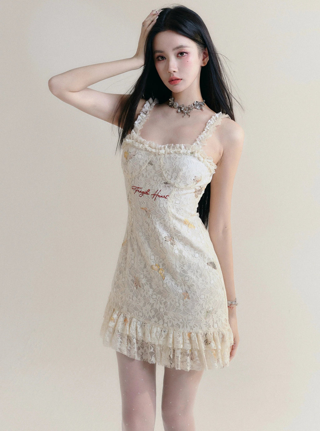 -inspired Lace Mini Dress With Ruffle Trim